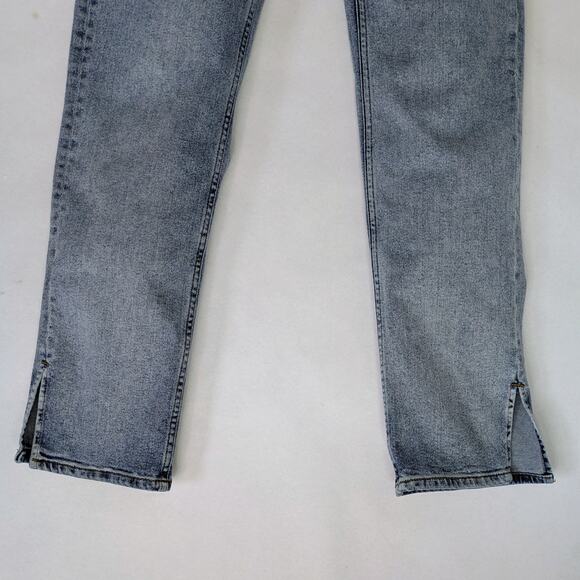 Motel Denim Jeans M Blue Split Hem Straight Leg Medium Wash Stretch Zipper Fly - Picture 5 of 11